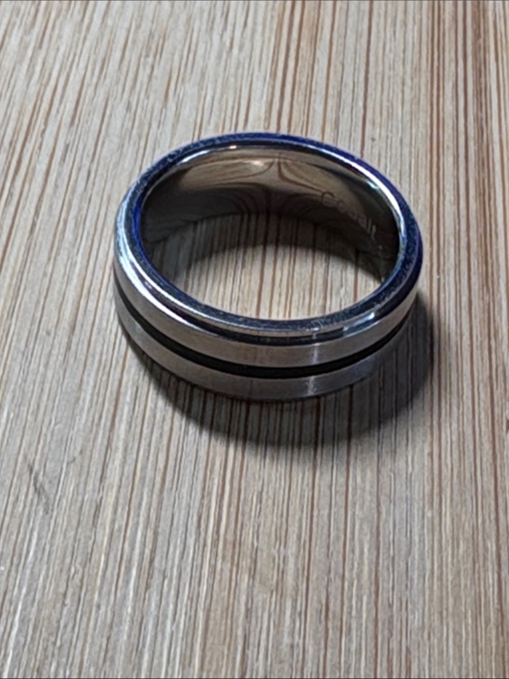 Flat Profile Cobalt Chrome Wedding Ring with Lapis Inlay